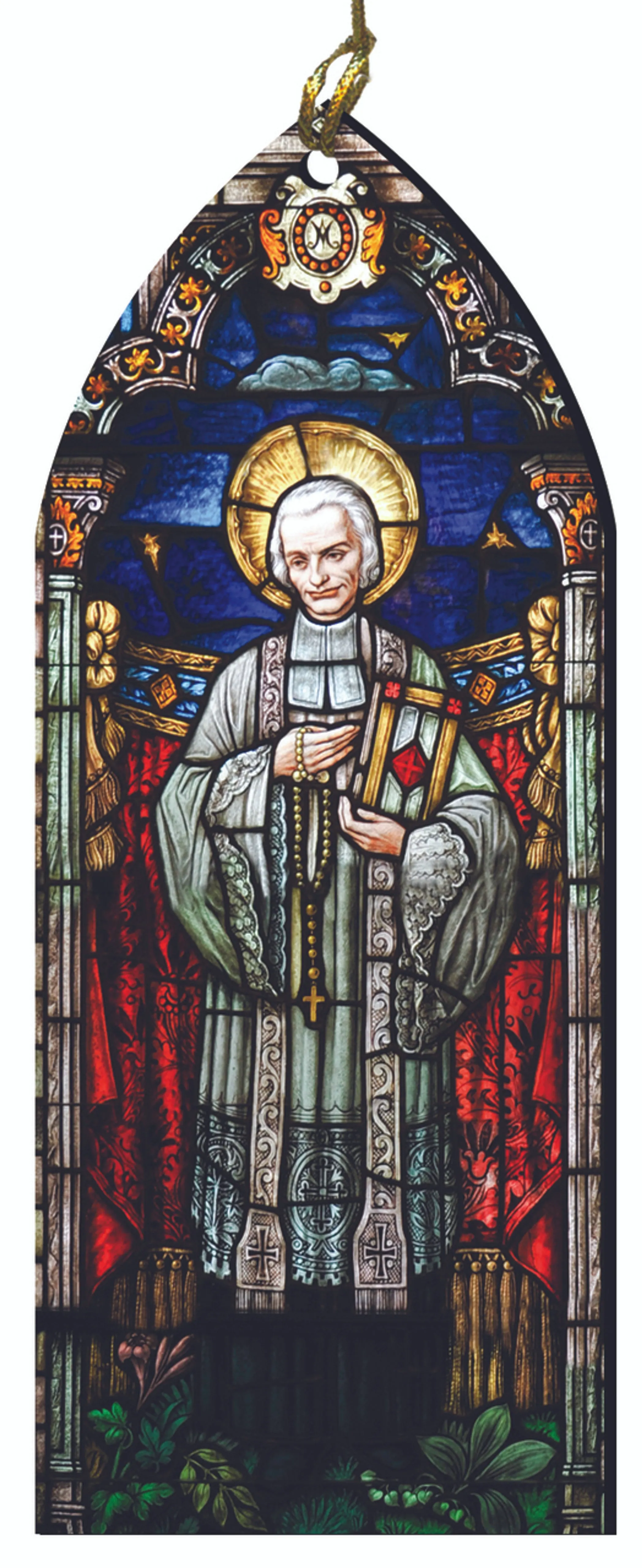St. John Vianney Stained Glass Style Wood Ornament 5"