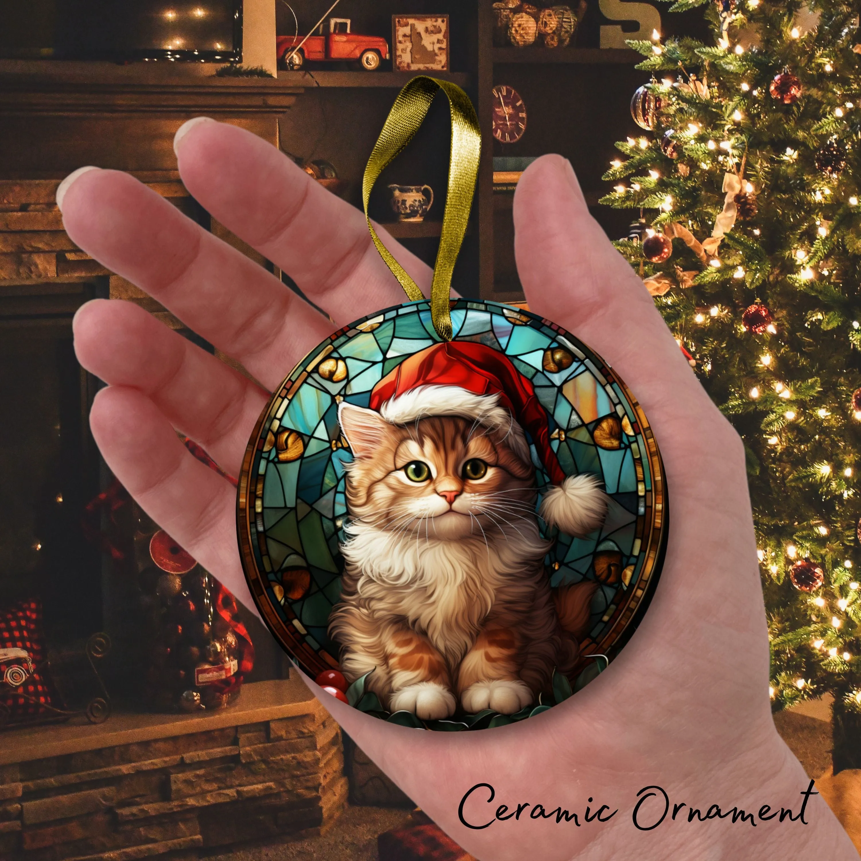 Stained Glass Christmas Ceramic Ornament