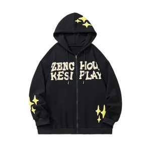 Star Foam Letter Zipper Hoodie