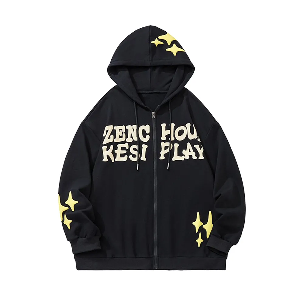 Star Foam Letter Zipper Hoodie