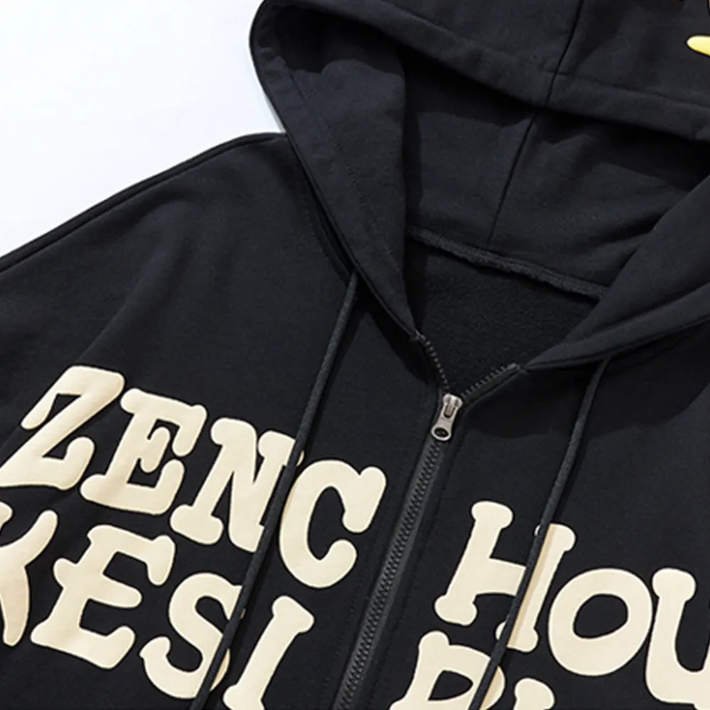 Star Foam Letter Zipper Hoodie