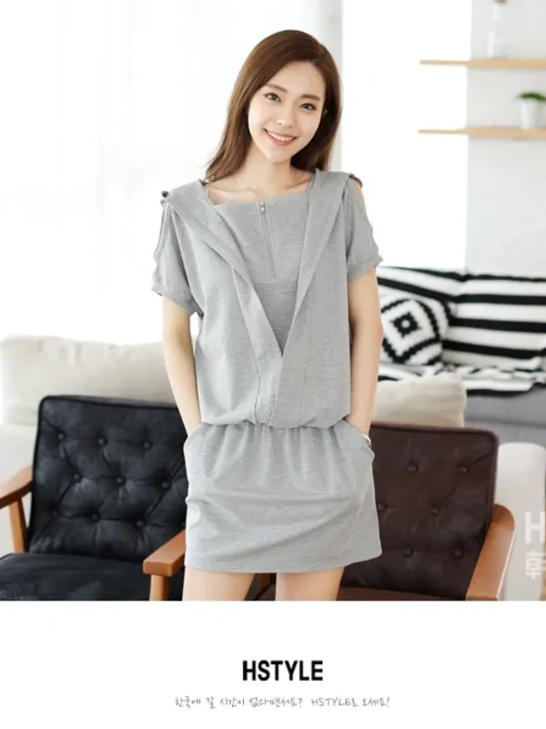 stree style hooded zipper dress