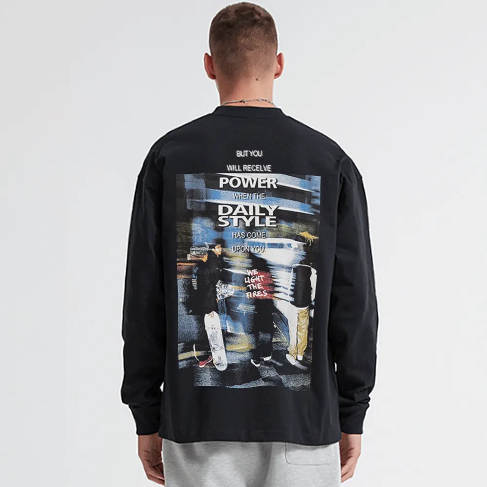Street Skateboarding Boy Silhouette Long-Sleeve Shirt