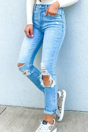 Street Solid Tassel Ripped Pencil Solid Color Bottoms