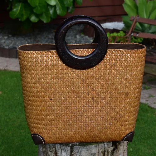 Stylish Handwoven  Krajood Bag with Wooden Handles | Yompai  NZ