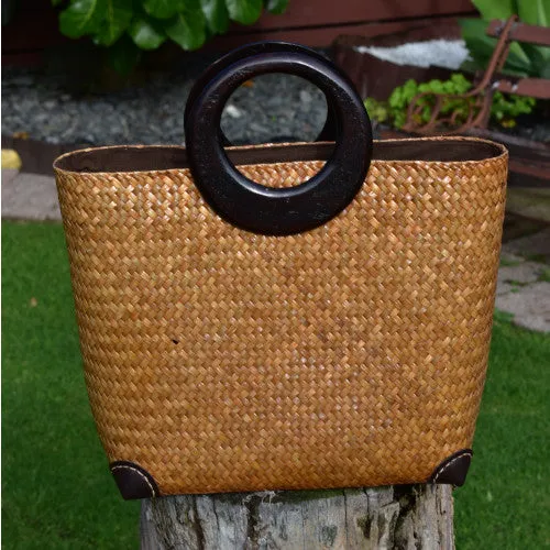 Stylish Handwoven  Krajood Bag with Wooden Handles | Yompai  NZ