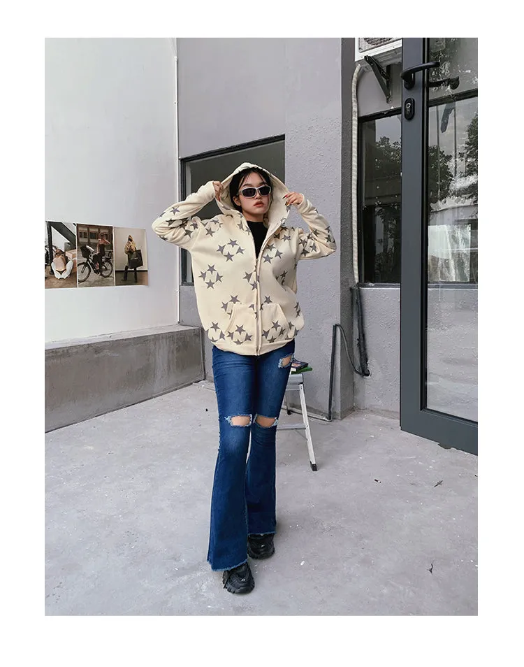 Super Star Long Sleeve Graphic Star Print Sweatshirt Hoodie