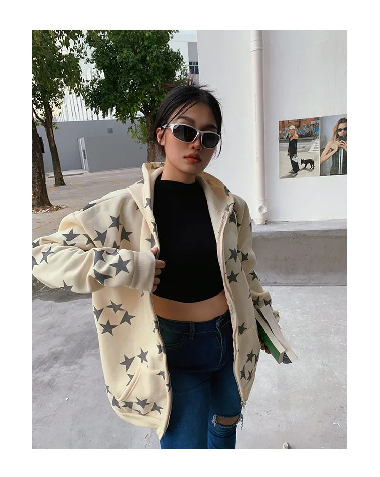 Super Star Long Sleeve Graphic Star Print Sweatshirt Hoodie