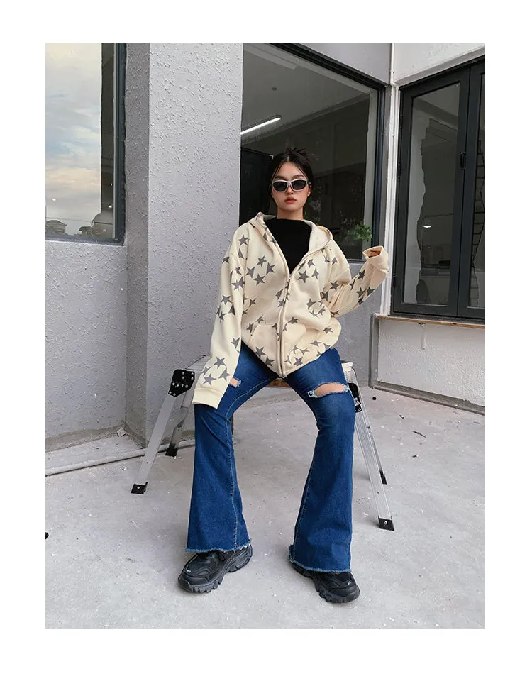 Super Star Long Sleeve Graphic Star Print Sweatshirt Hoodie