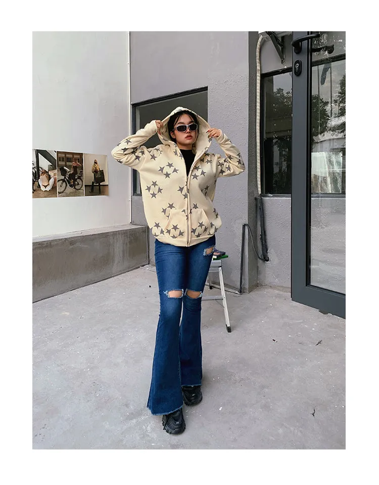 Super Star Long Sleeve Graphic Star Print Sweatshirt Hoodie