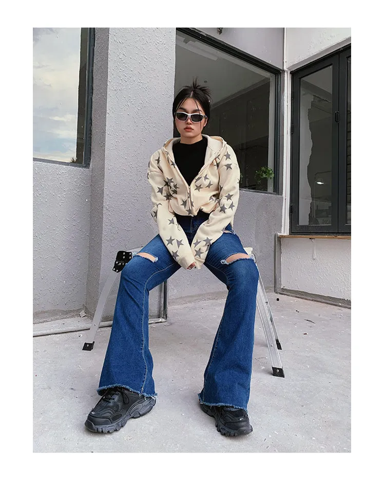 Super Star Long Sleeve Graphic Star Print Sweatshirt Hoodie