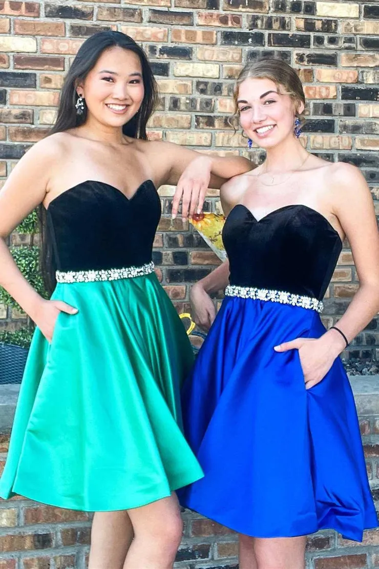 Sweet Strapless Beading Belt A-Line Short Homecoming Party Dresses with Pockets OK1575