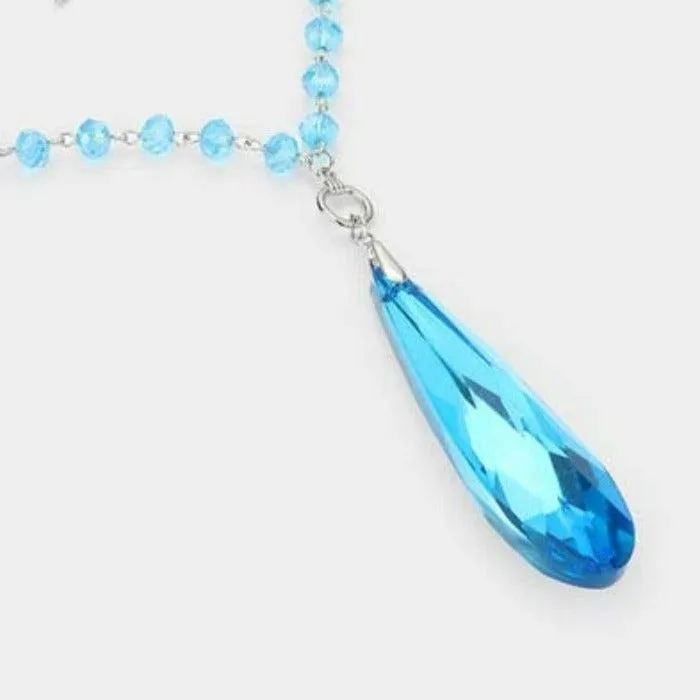 Teardrop Blue Stone Pendant Faceted Beaded Toggle Necklace Set