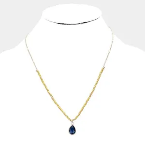 Teardrop Navy Faceted Crystal Beaded Necklace