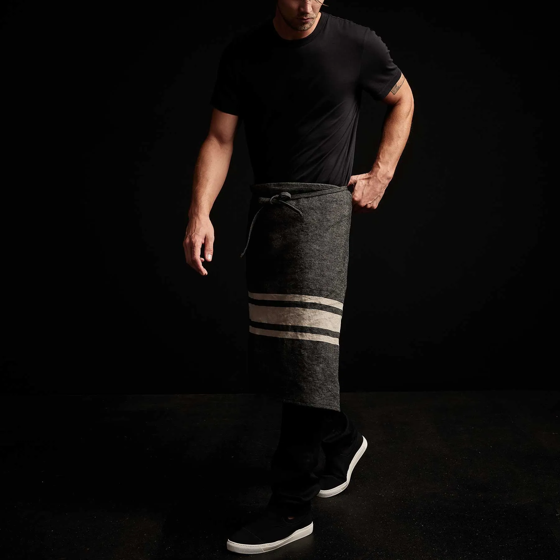 Three Stripe Half Apron - Black/ Natural