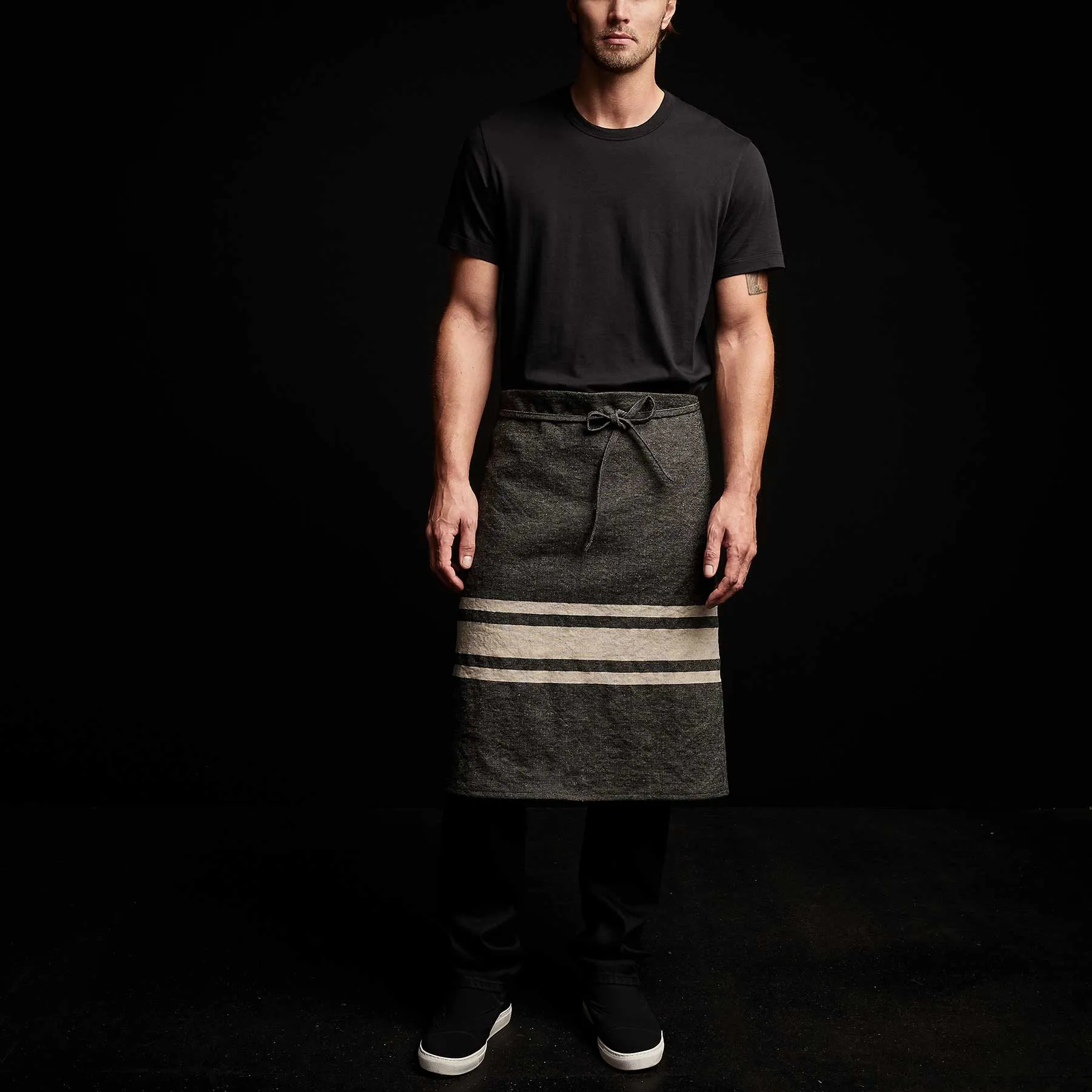 Three Stripe Half Apron - Black/ Natural