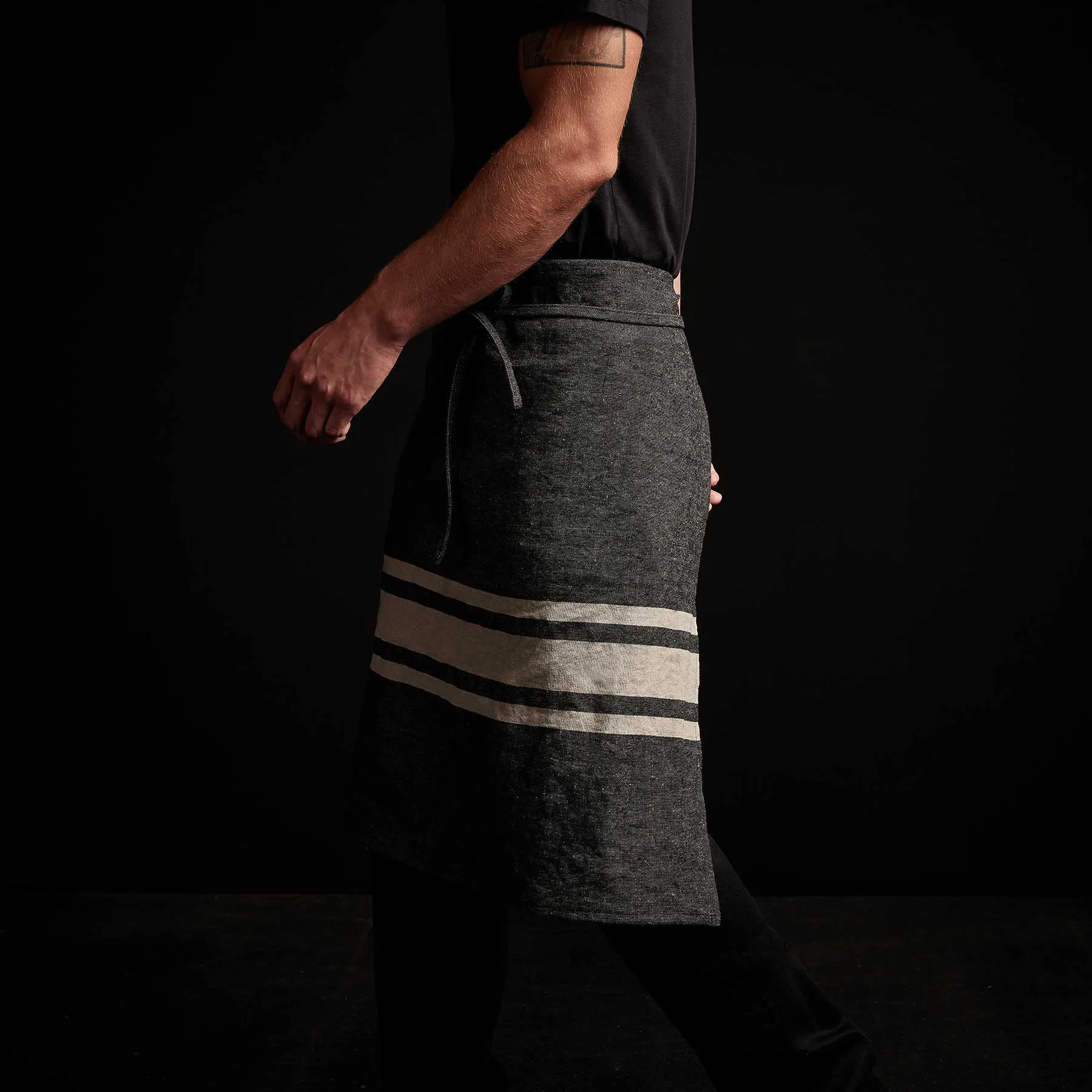 Three Stripe Half Apron - Black/ Natural