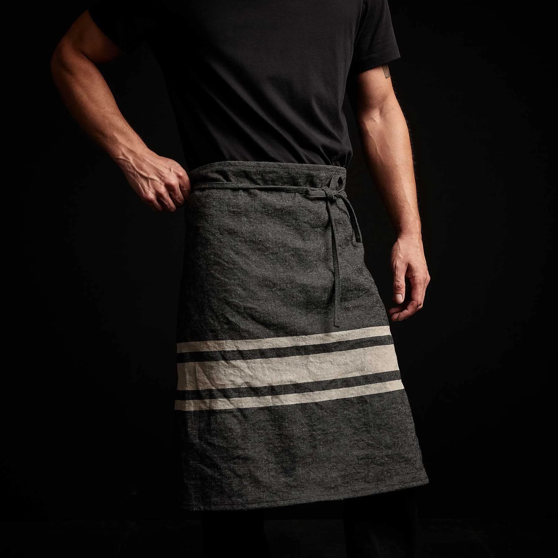 Three Stripe Half Apron - Black/ Natural