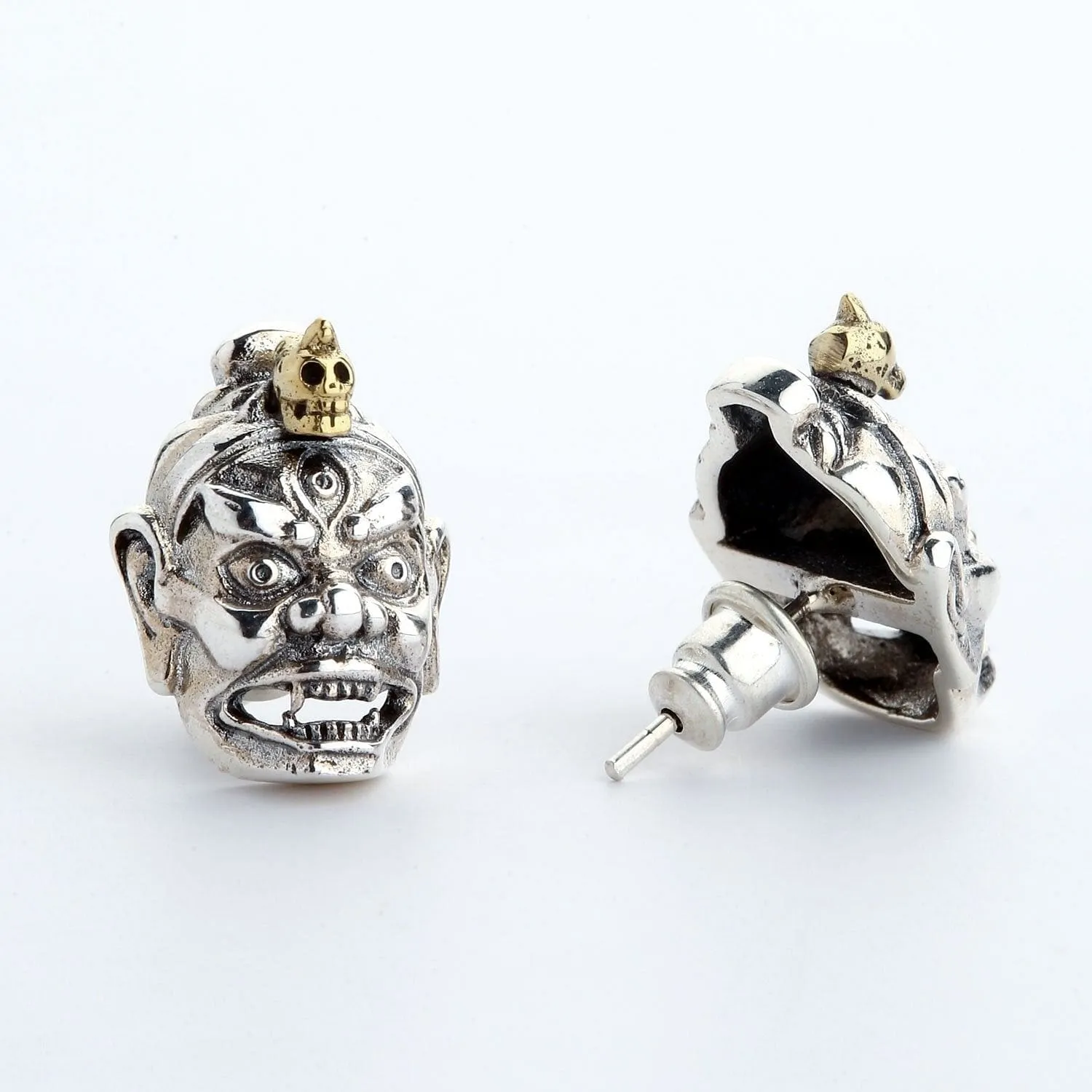 Tibetan Devil Mask Sterling Silver Earrings
