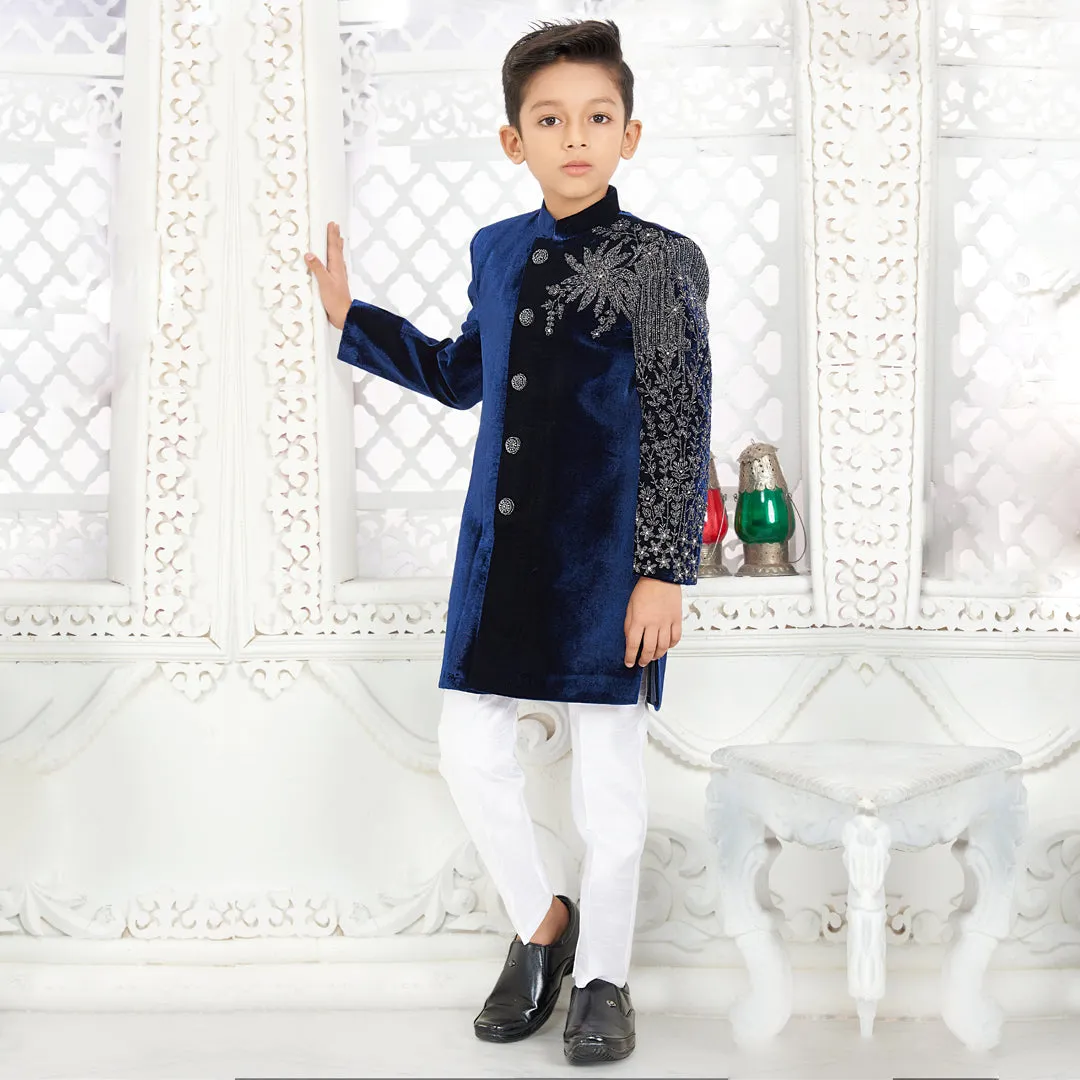 Timeless Ethnic Charm Blue Floral Designer Sherwani