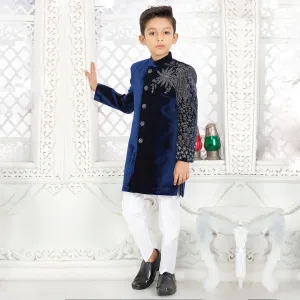 Timeless Ethnic Charm Blue Floral Designer Sherwani