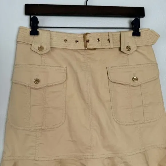 Tory Burch khaki pocket ruffle flare hem belted Dacey skirt 4