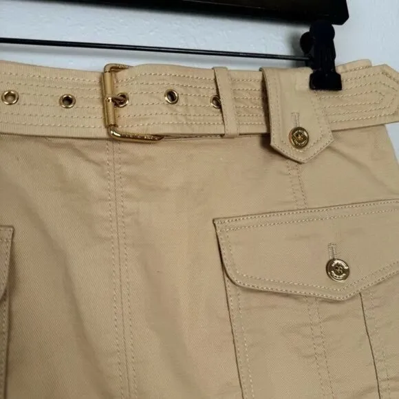 Tory Burch khaki pocket ruffle flare hem belted Dacey skirt 4