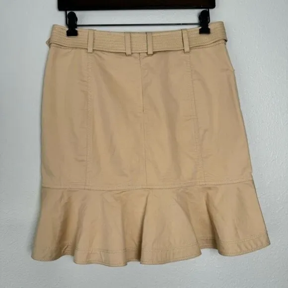 Tory Burch khaki pocket ruffle flare hem belted Dacey skirt 4
