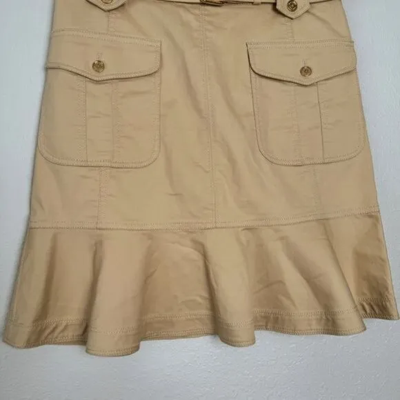 Tory Burch khaki pocket ruffle flare hem belted Dacey skirt 4