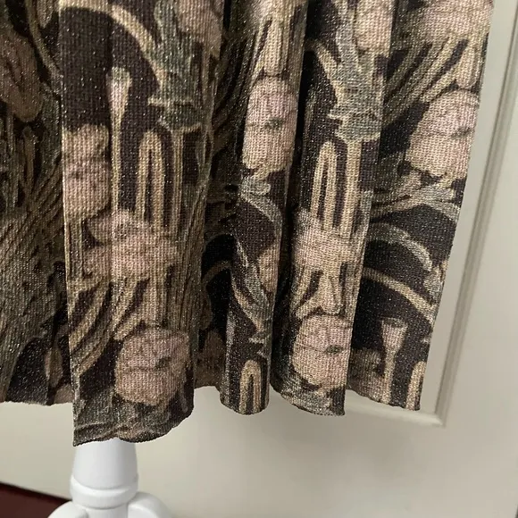Tory Burch Metallic Floral Pleated Knit Midi Skirt Small Designer Old Money