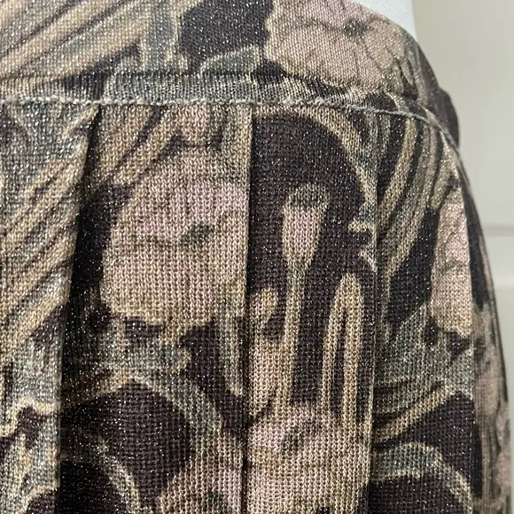 Tory Burch Metallic Floral Pleated Knit Midi Skirt Small Designer Old Money