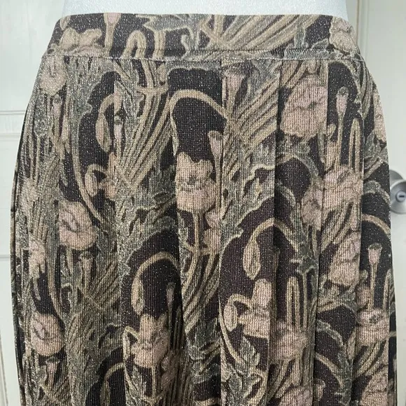 Tory Burch Metallic Floral Pleated Knit Midi Skirt Small Designer Old Money