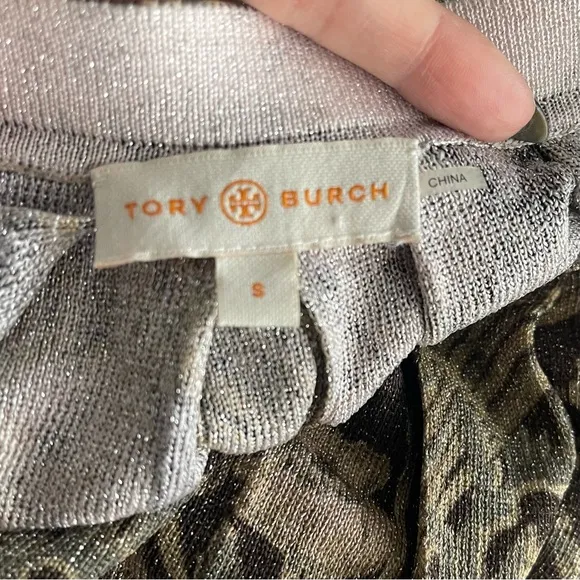 Tory Burch Metallic Floral Pleated Knit Midi Skirt Small Designer Old Money