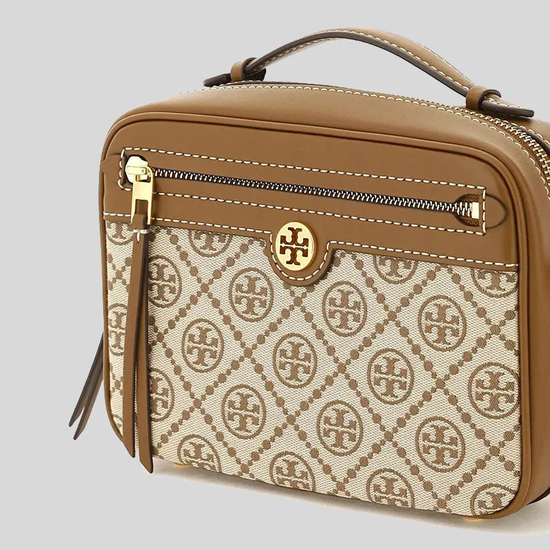 TORY BURCH T Monogram Jacquard Camera Bag Hazelnut RS-79356