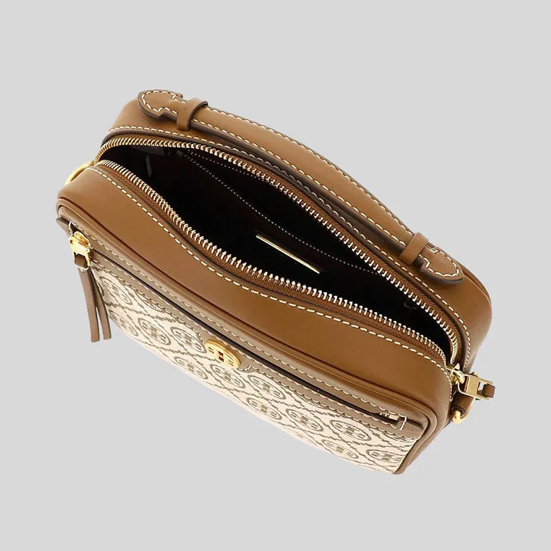 TORY BURCH T Monogram Jacquard Camera Bag Hazelnut RS-79356