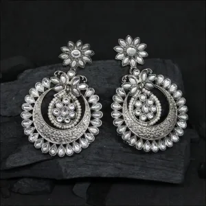 Trisha Silver Stonework Drop Ethnic Earrings