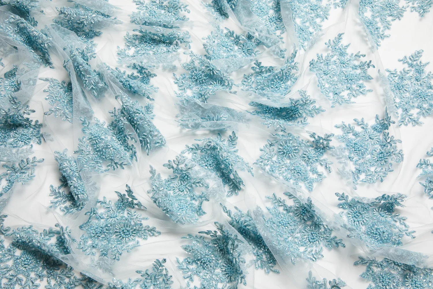 Tulle Lace Fabric Metallic Embroidered with Beads & Sequins 100% Polyester 50/52" Wide | Exquisite Fabric