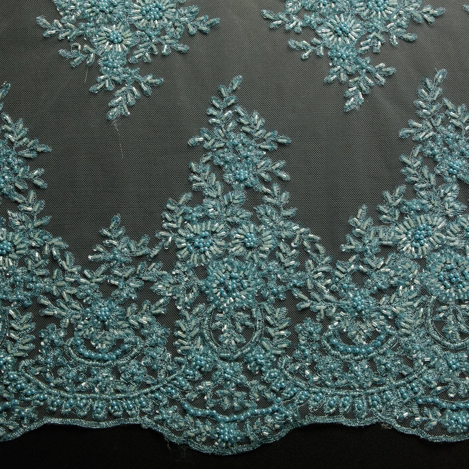 Tulle Lace Fabric Metallic Embroidered with Beads & Sequins 100% Polyester 50/52" Wide | Exquisite Fabric