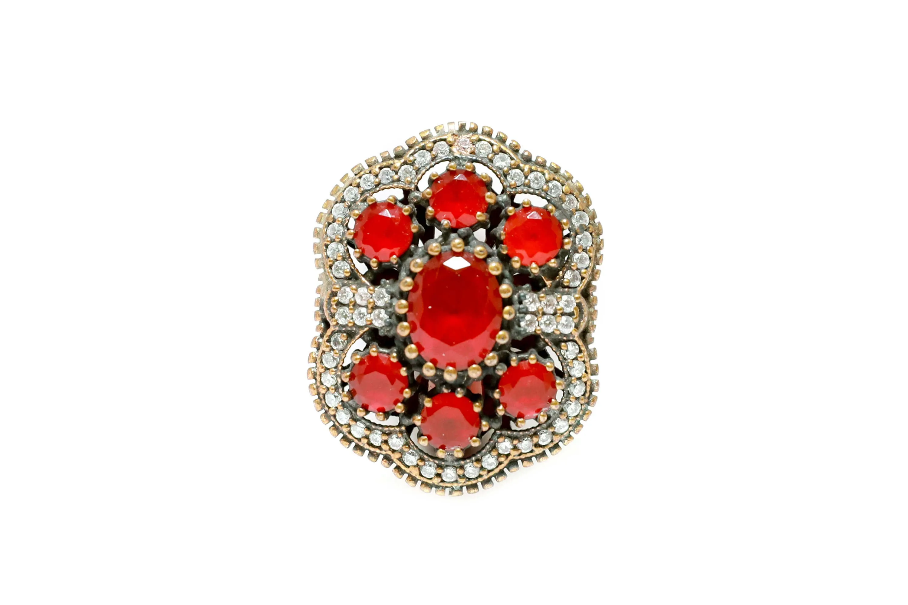 Turkish Silver Ruby Red Statement Ring