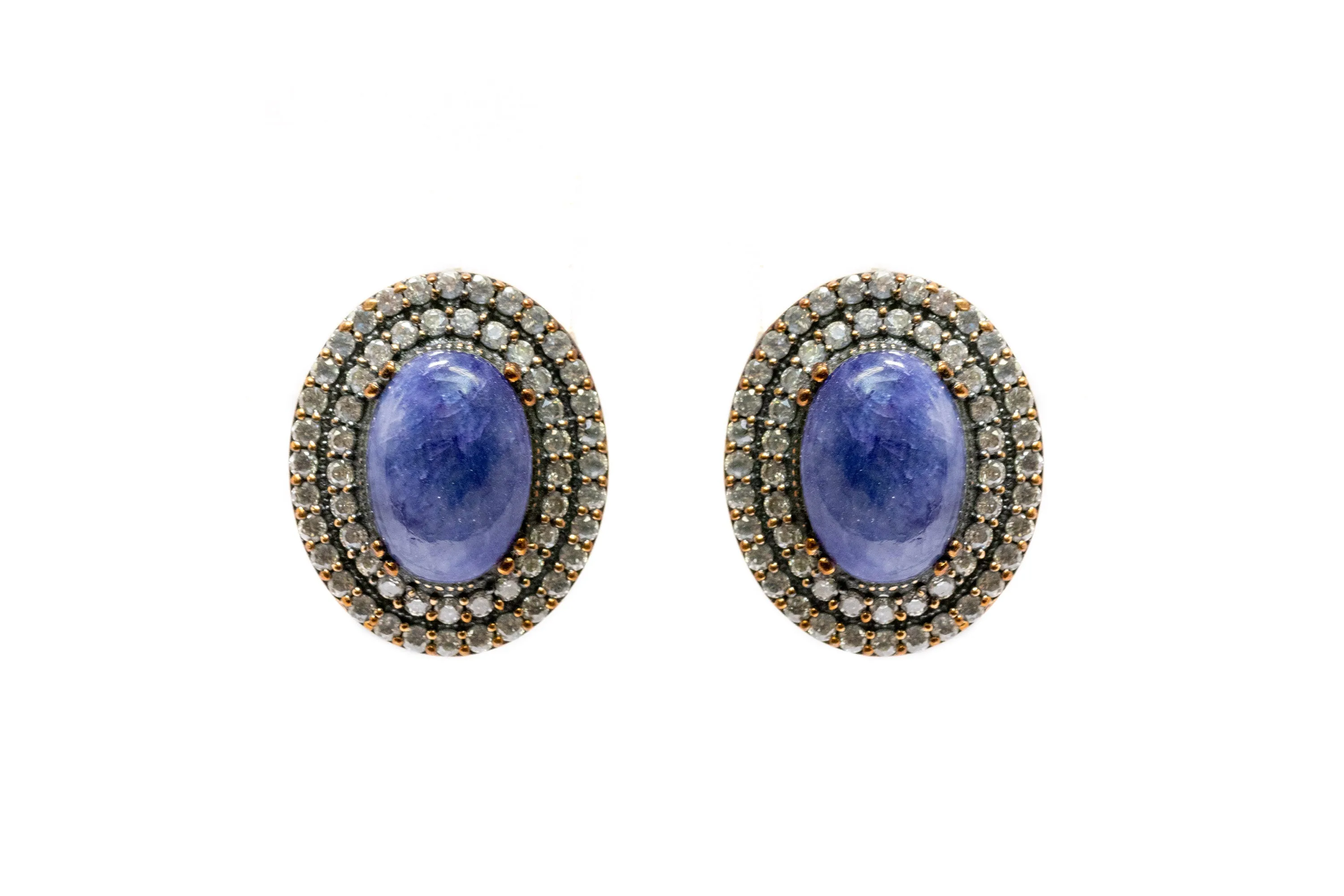 Turkish Silver Studs with Cloudy Blue Gemstones - Earrings