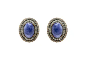 Turkish Silver Studs with Cloudy Blue Gemstones - Earrings