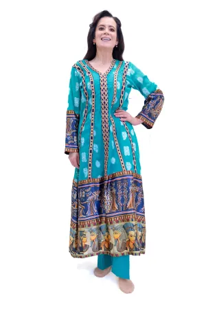 Turquoise Cotton & Silk Salwar Kameez - Asim Jofa Designer Suit