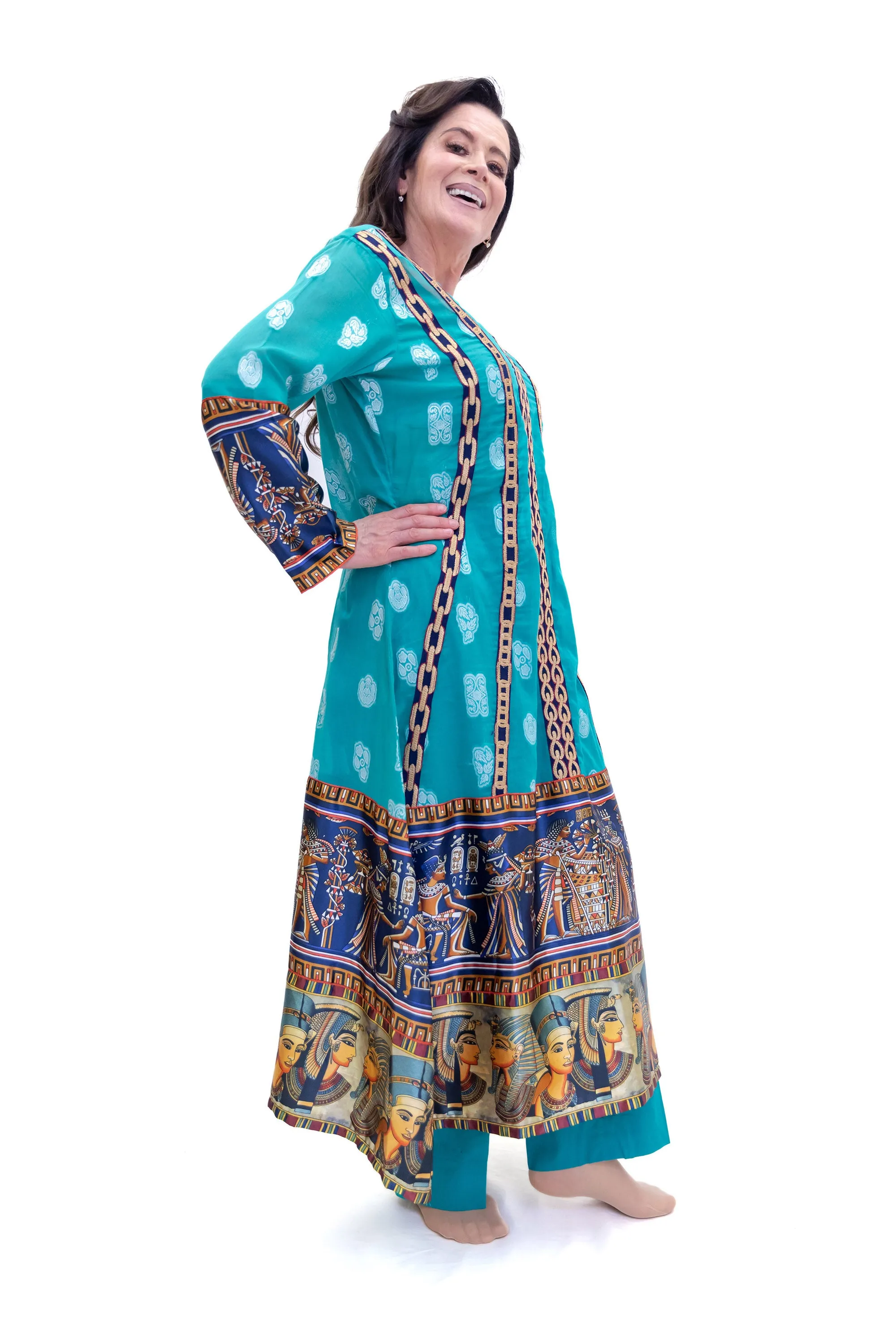 Turquoise Cotton & Silk Salwar Kameez - Asim Jofa Designer Suit