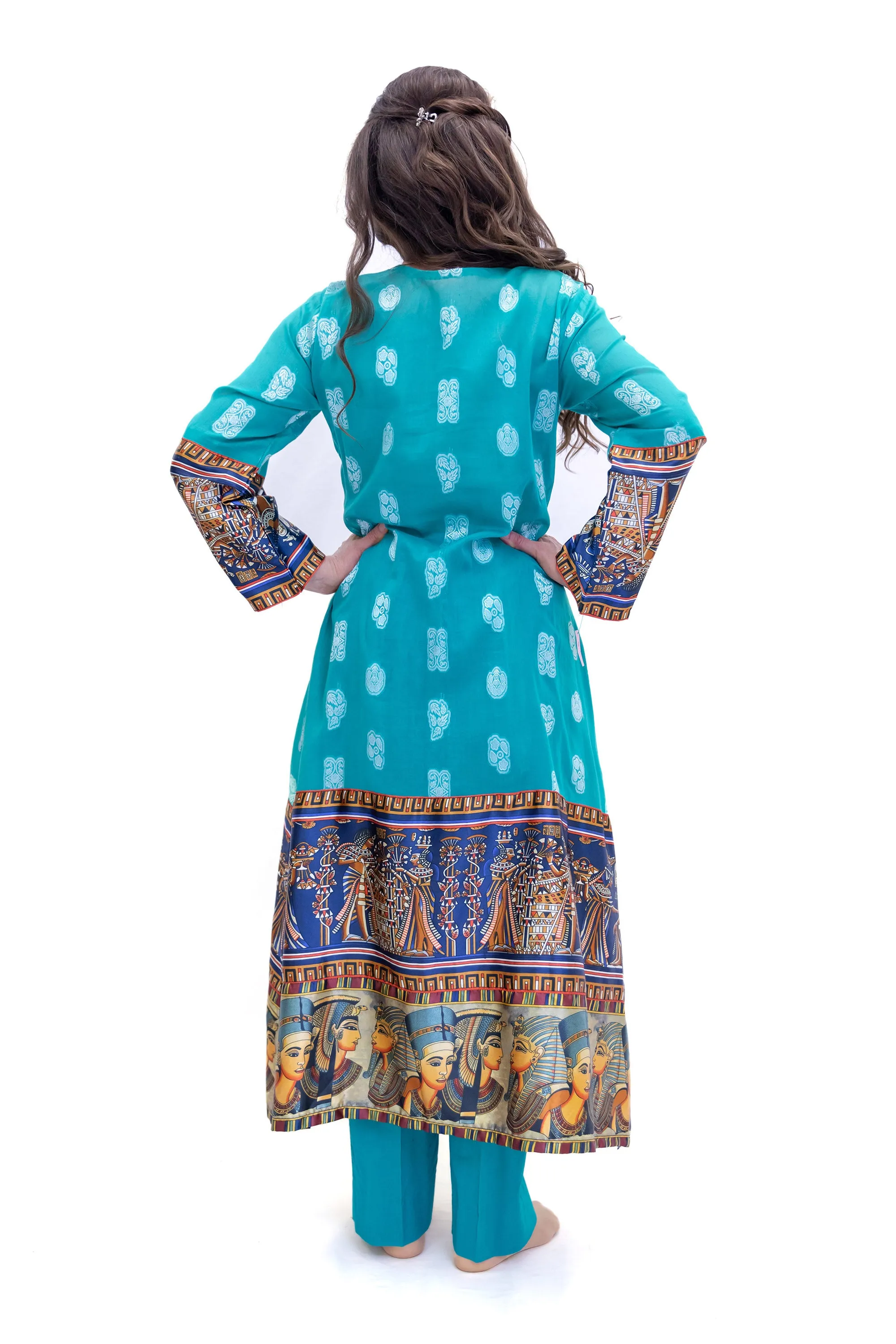 Turquoise Cotton & Silk Salwar Kameez - Asim Jofa Designer Suit