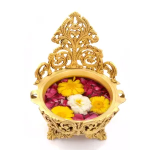 Two Moustaches 10.5 Inches Ethnic Design Brass Urli Traditional Bowl Decor Showpiece, Urli Bowl for Home Decor, Urli Bowls for Decoration, Standard, Pack of 1