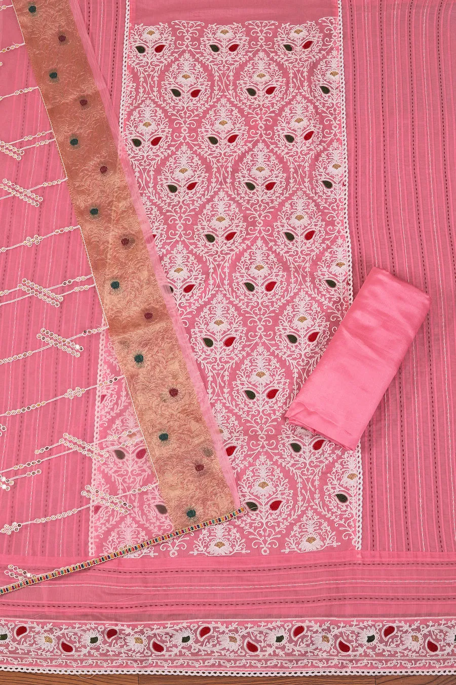 Unstitched Ethnic Motifs Dress Material With Dupatta