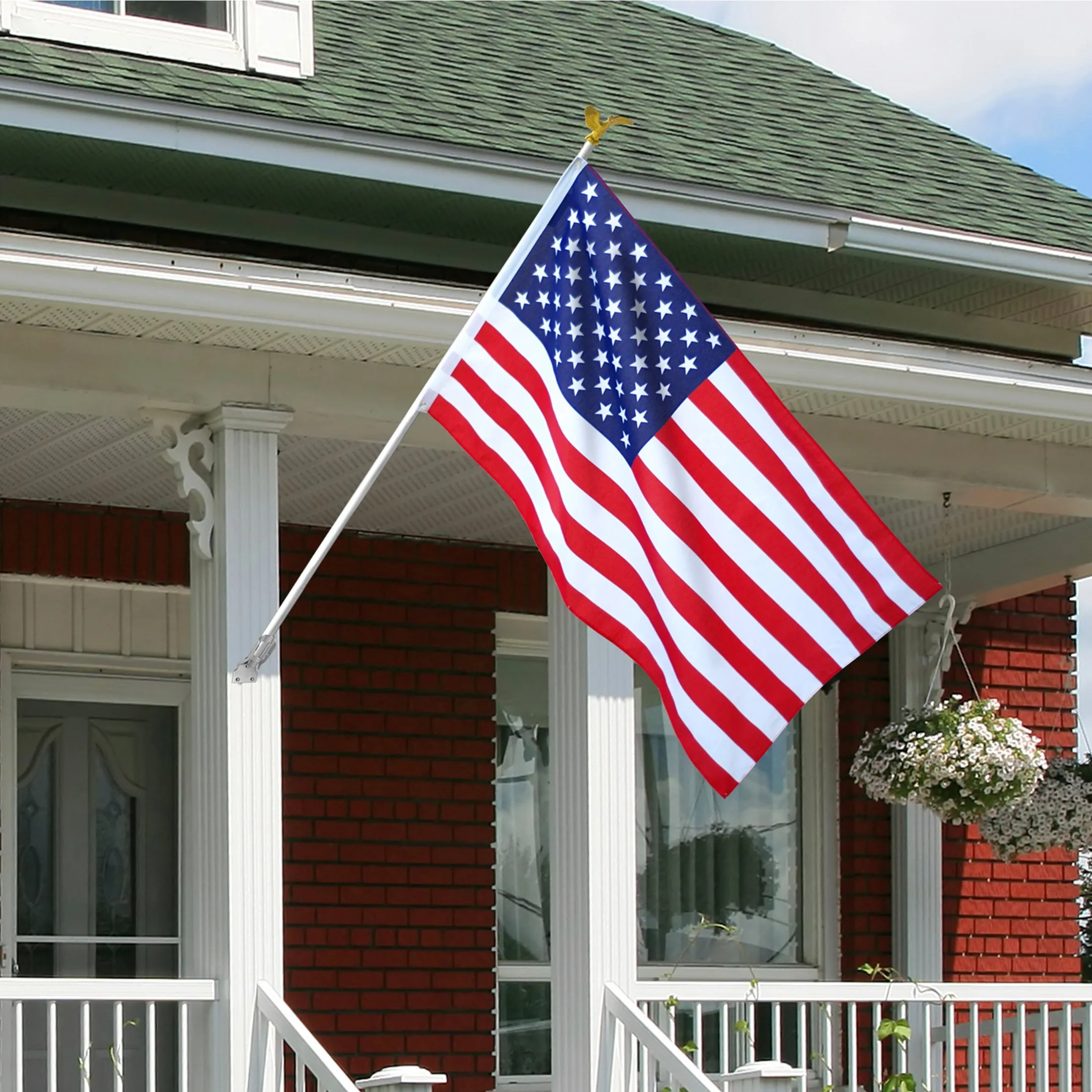 US American Flag Kit with 6 Foot Steel Pole And Bracket Poly Cotton 3 Ft x 5 Ft