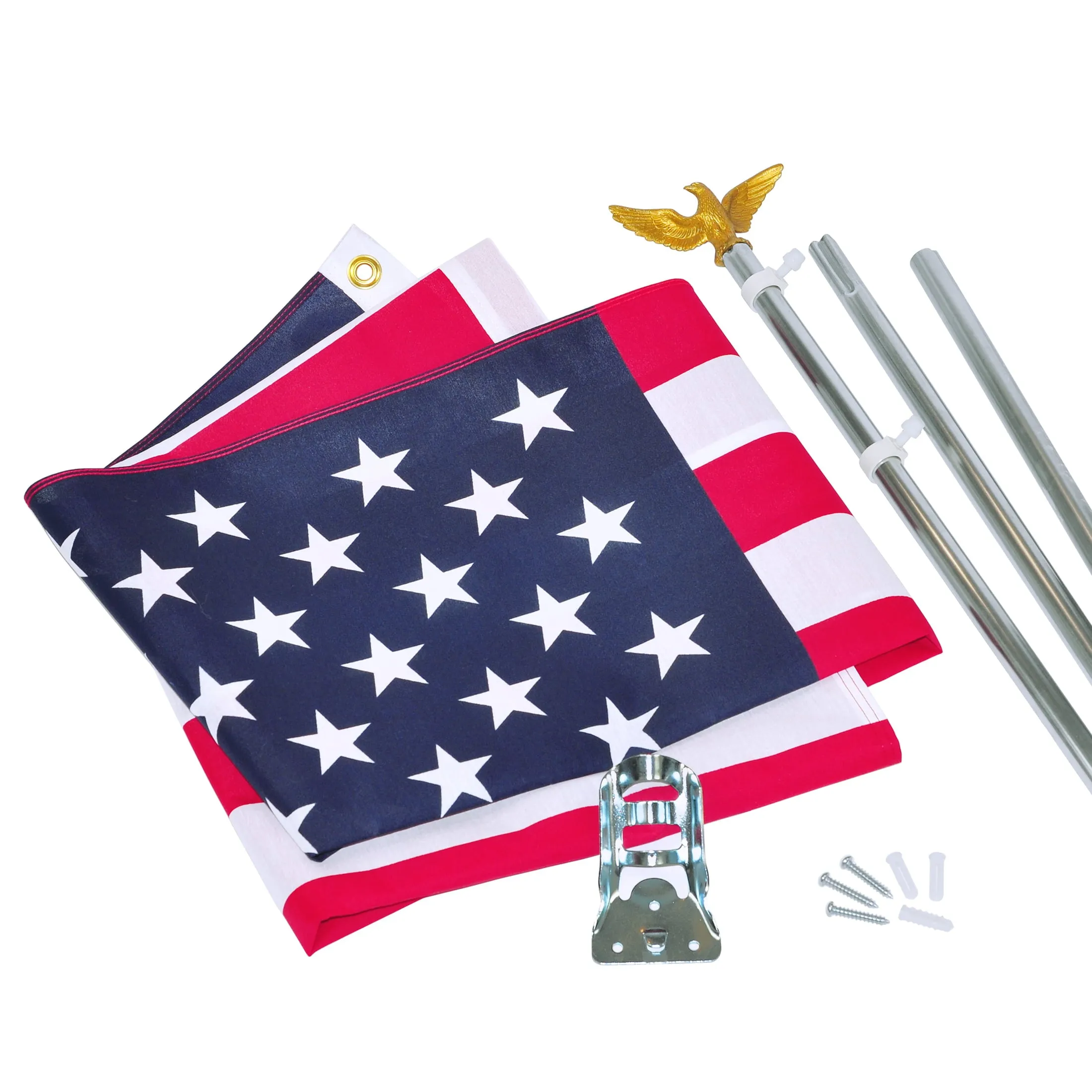 US American Flag Kit with 6 Foot Steel Pole And Bracket Poly Cotton 3 Ft x 5 Ft