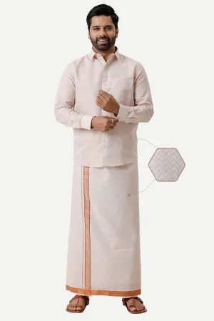 Vaibhav Grand - Copper Hexagonal Design Shirt and  Dhoti Tissue Set 2 In 1 For Men | Uathayam
