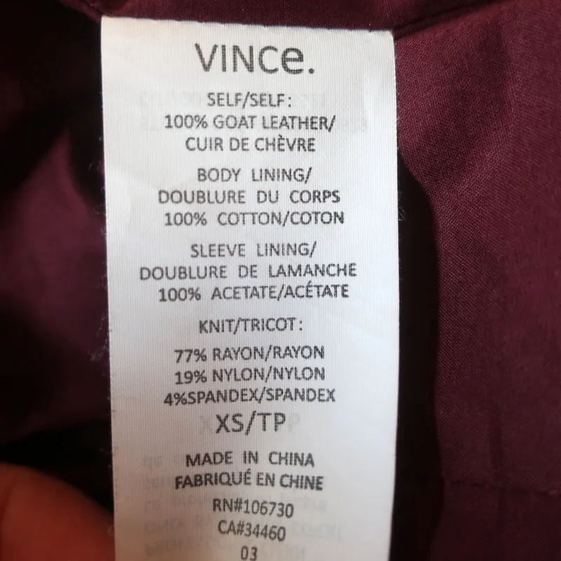 Vince Drape Neck Leather Jacket Burgundy Size Extra Small